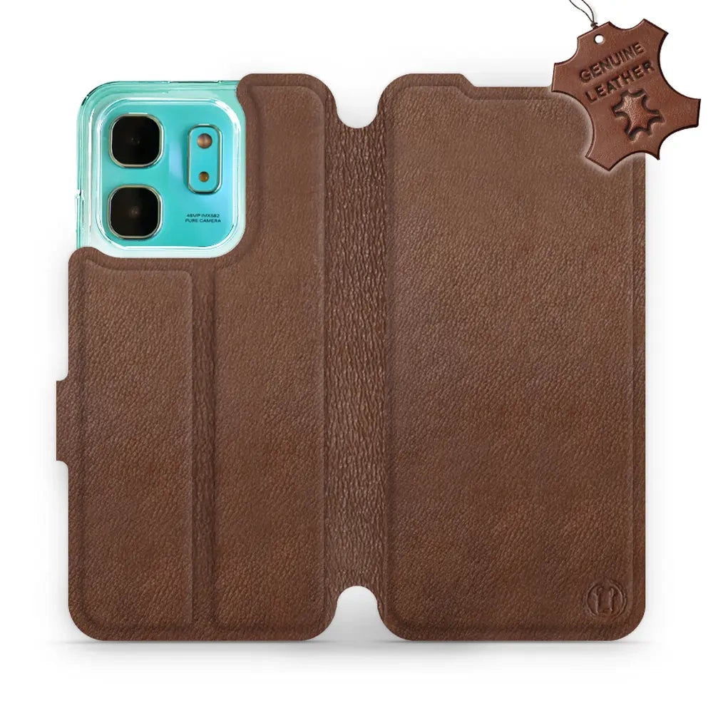 Echtleder Handyhülle für Infinix Hot 50i, Mobiwear Leather, Braun