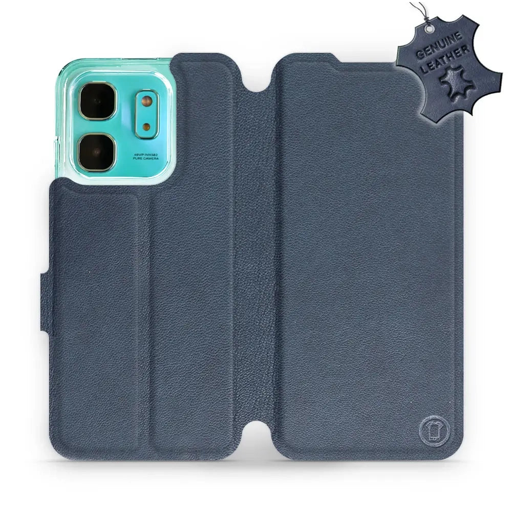 Echtleder Handyhülle für Infinix Hot 50i, Mobiwear Leather, Dunkelblau