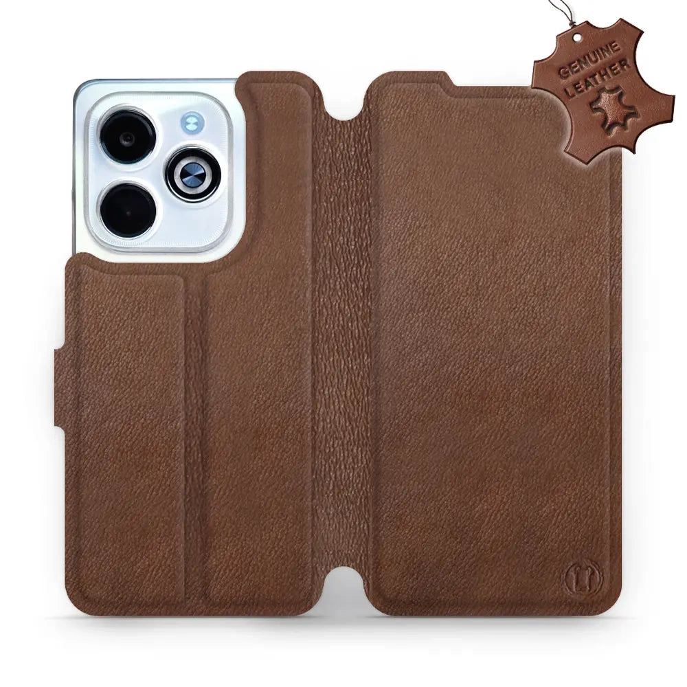 Echtleder Handyhülle für Infinix Hot 40i, Mobiwear Leather, Braun