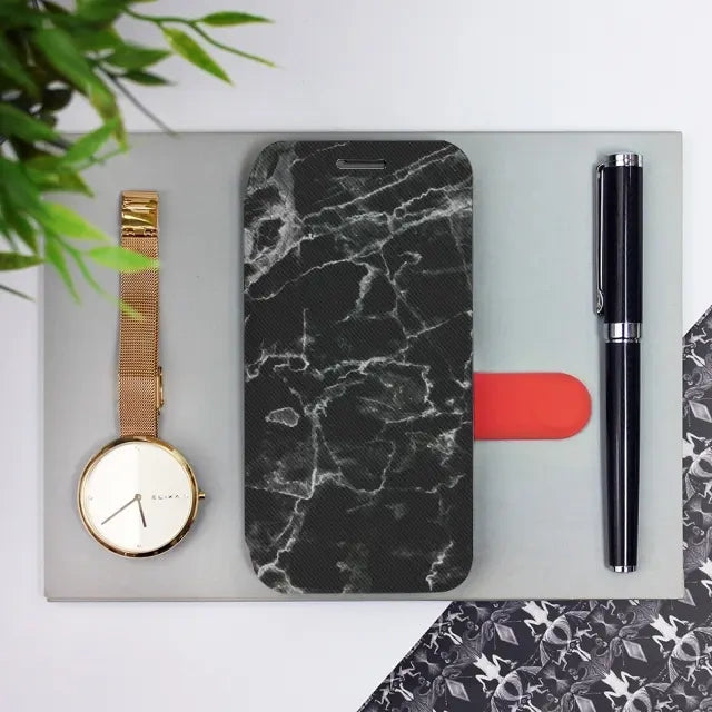 Handyhülle mit klappe für Infinix Zero 40 5G, Mobiwear Book, Schwarzer Marmor