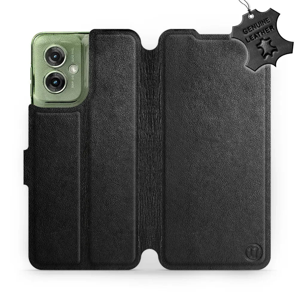 Echtleder Handyhülle für Motorola Moto G55 5G, Mobiwear Leather, Schwarz