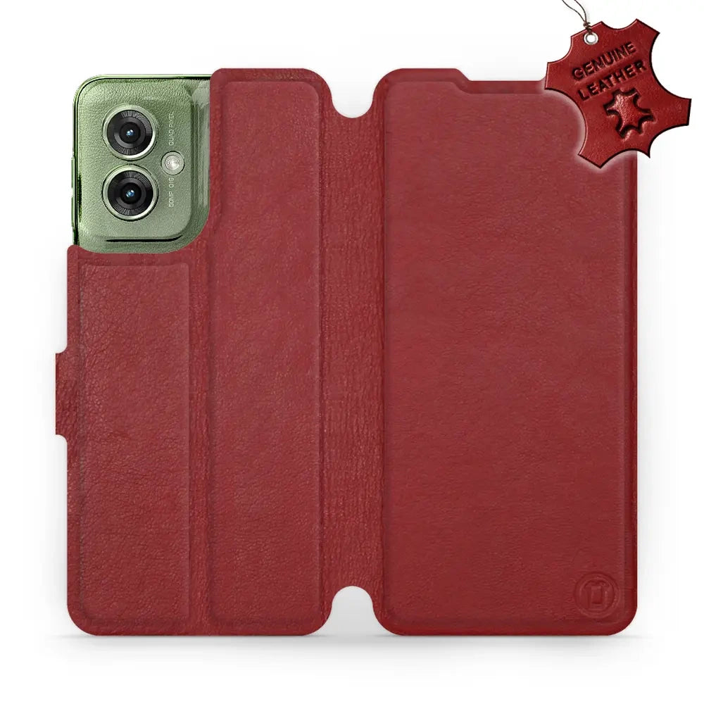 Echtleder Handyhülle für Motorola Moto G55 5G, Mobiwear Leather, Dunkelrot