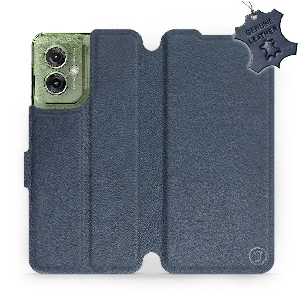 Echtleder Handyhülle für Motorola Moto G55 5G, Mobiwear Leather, Dunkelblau