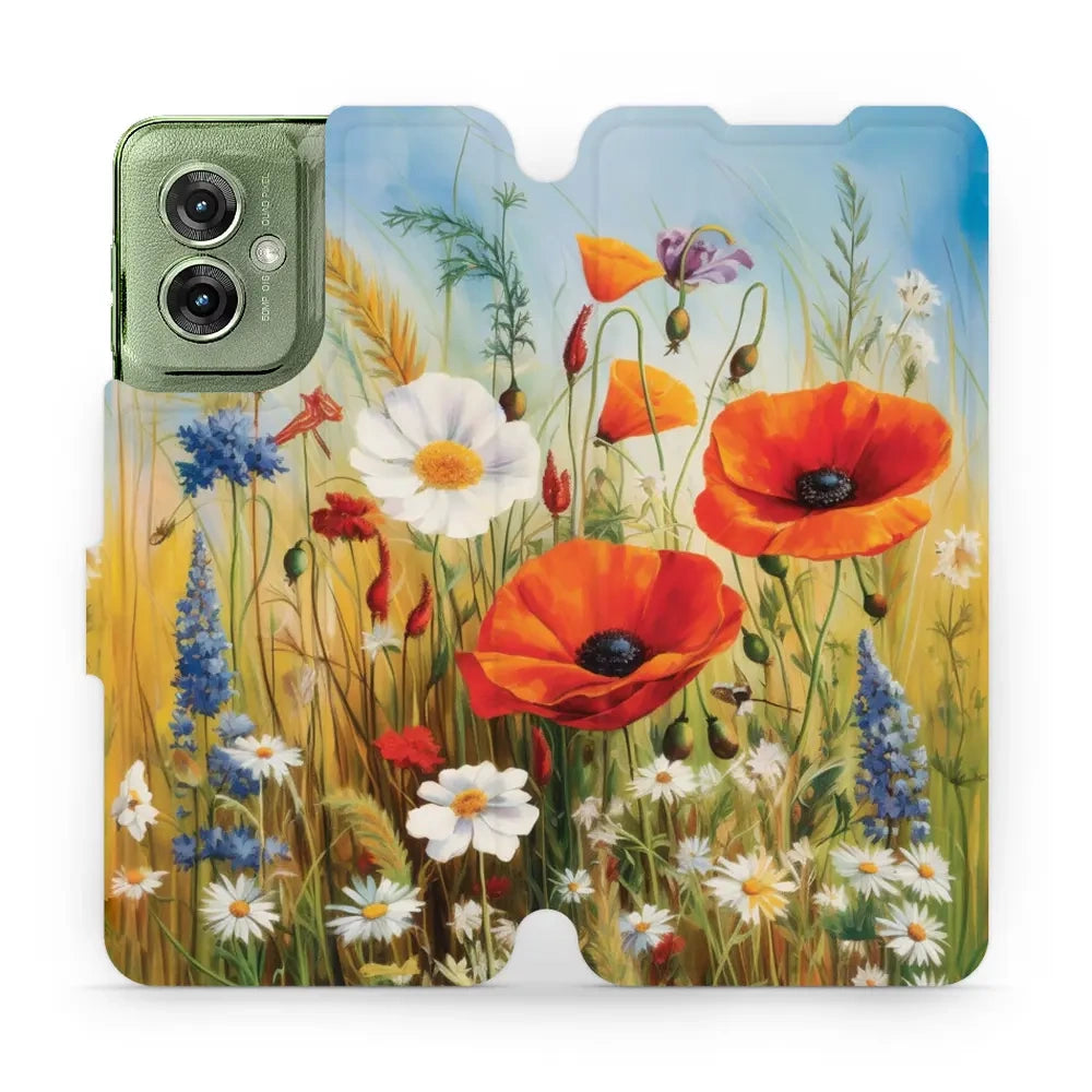 Handyhülle mit klappe für Motorola Moto G55 5G, Mobiwear Book, Wiesenblumen