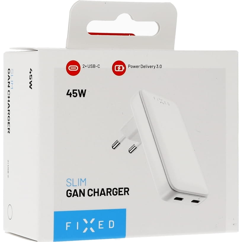 Ladegerät Fixed Slim Gan Charger 45W PD 3.0 2x USB-C, Weiß