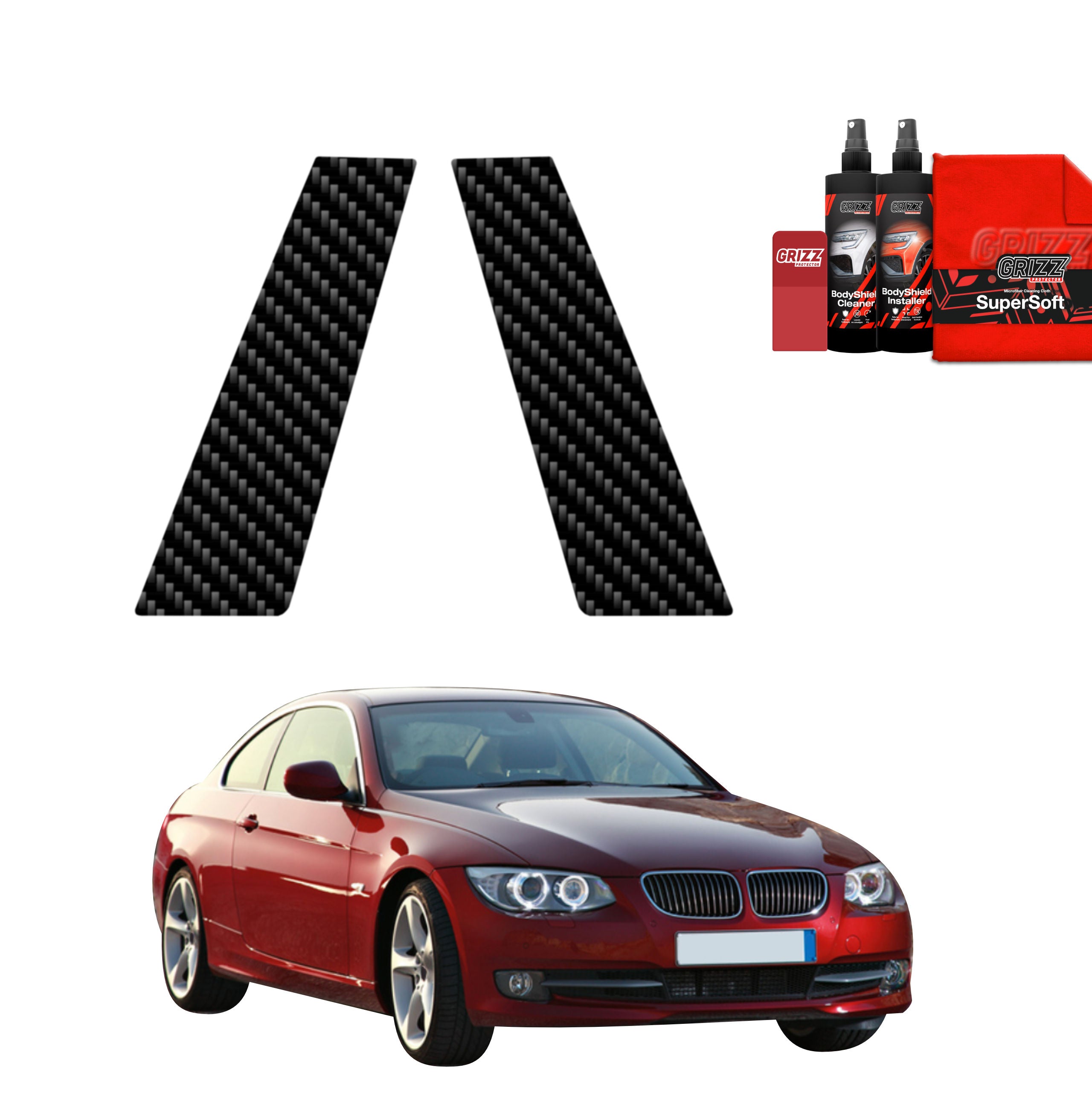 2in1 Kohlenstoff Schutzfolie Grizz Protector für B-Säule - BMW 3 E92 Coupe LCI (2010-2013)