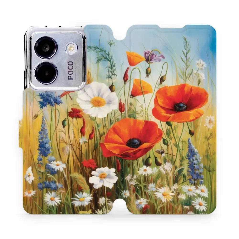 Handyhülle mit klappe für Xiaomi Poco M7 Pro 5G, Mobiwear Book, Wiesenblumen