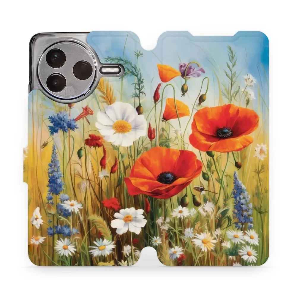 Handyhülle mit klappe für Xiaomi POCO F7 Pro, Mobiwear Book, Wiesenblumen