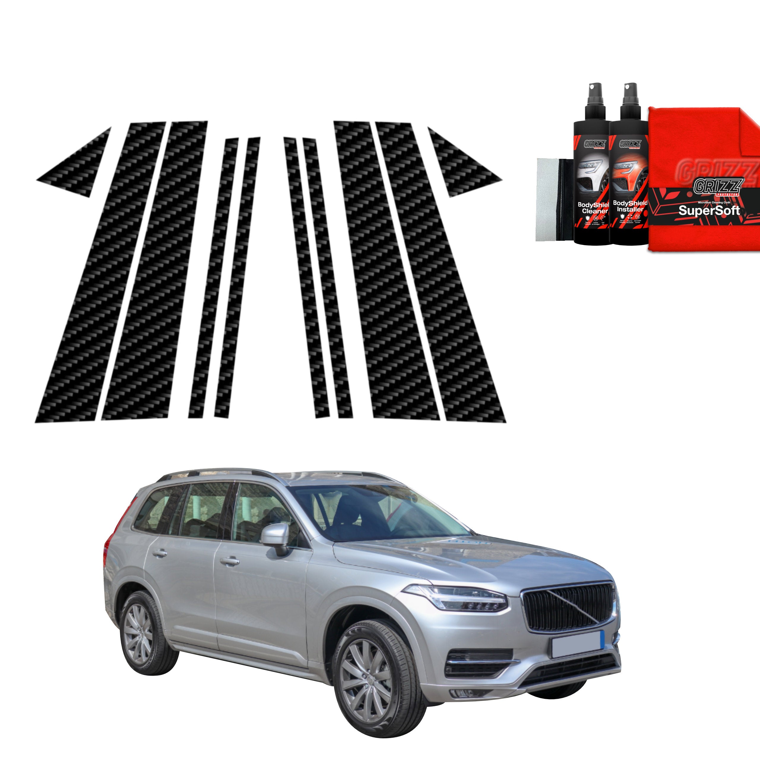10in1 Kohlenstoff Schutzfolie Grizz Protector für A-B-C-Säule - Volvo XC90 (2014-2024)