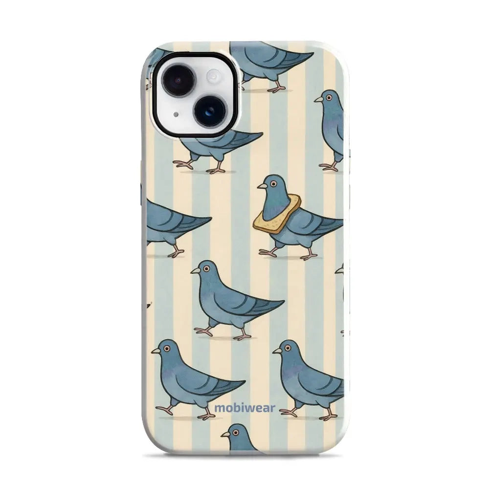Handyhülle für iPhone 14 Plus, Mobiwear Elite Pro, Blaue Tauben