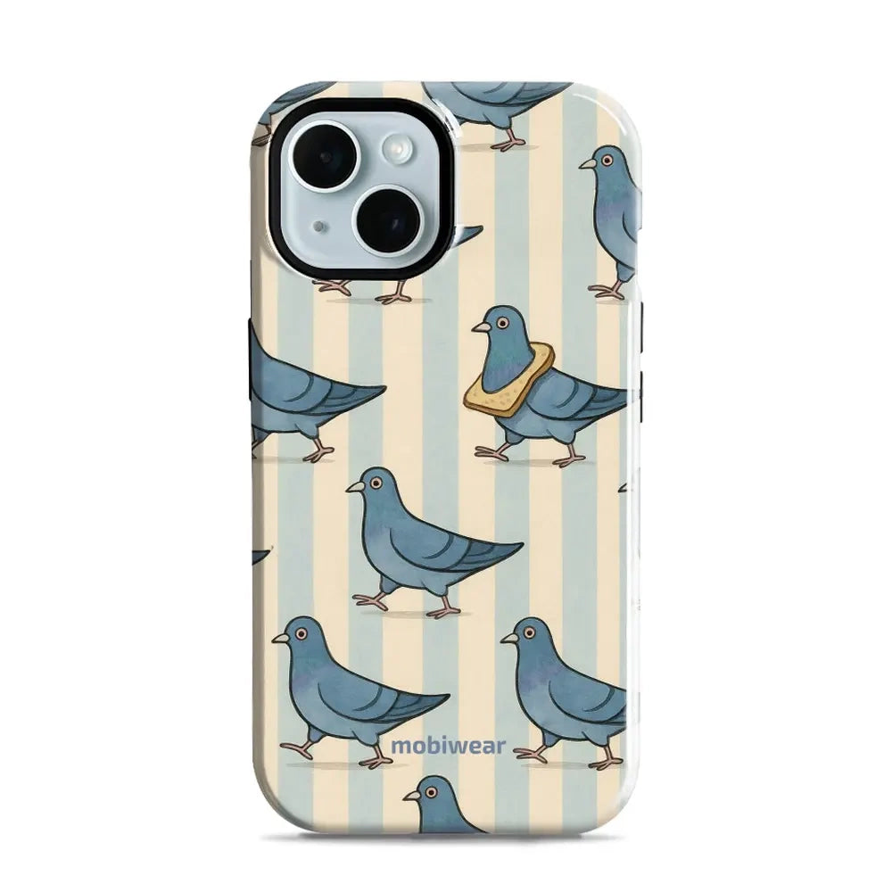 Handyhülle für iPhone 15, Mobiwear Elite Pro, Blaue Tauben