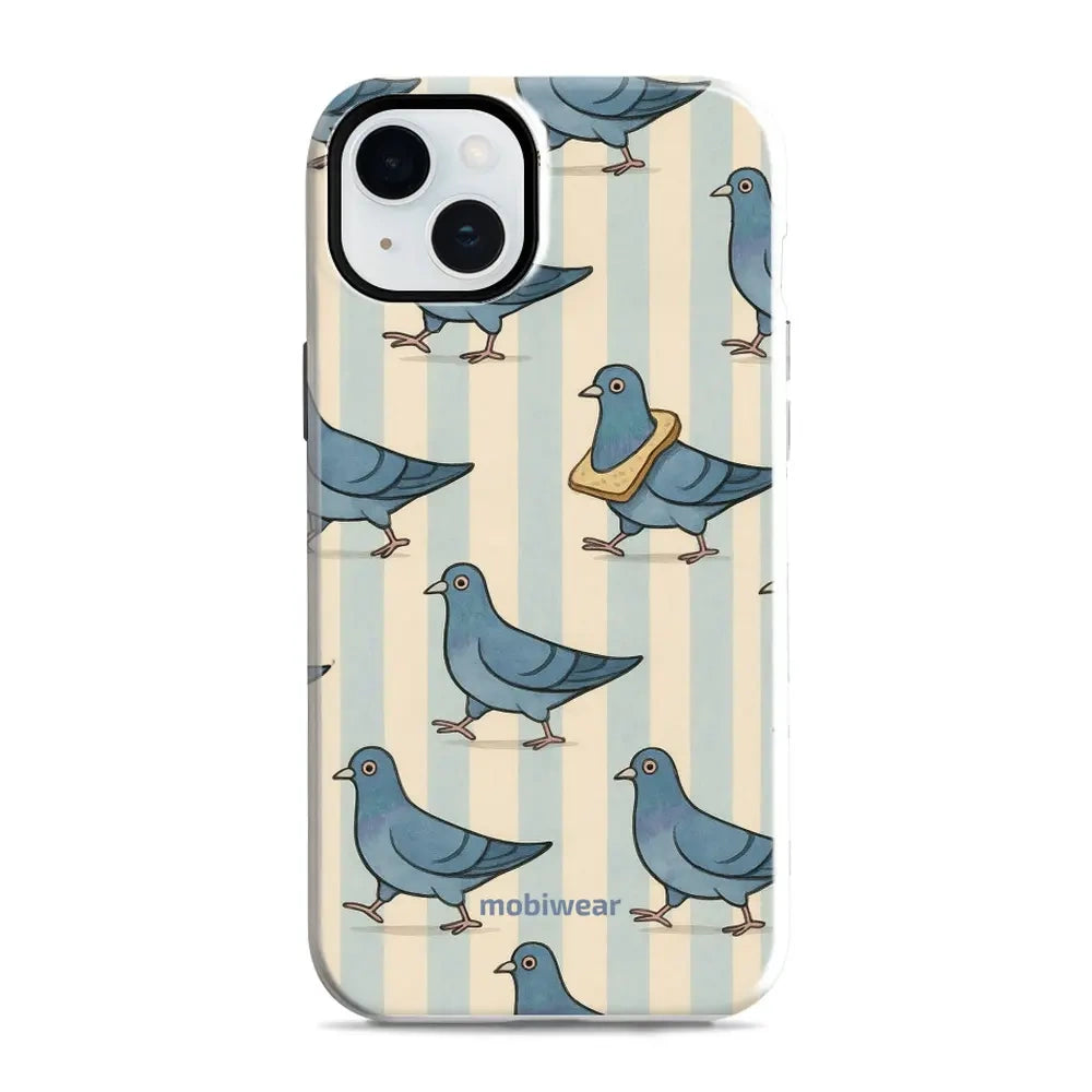 Handyhülle für iPhone 15 Plus, Mobiwear Elite Pro, Blaue Tauben