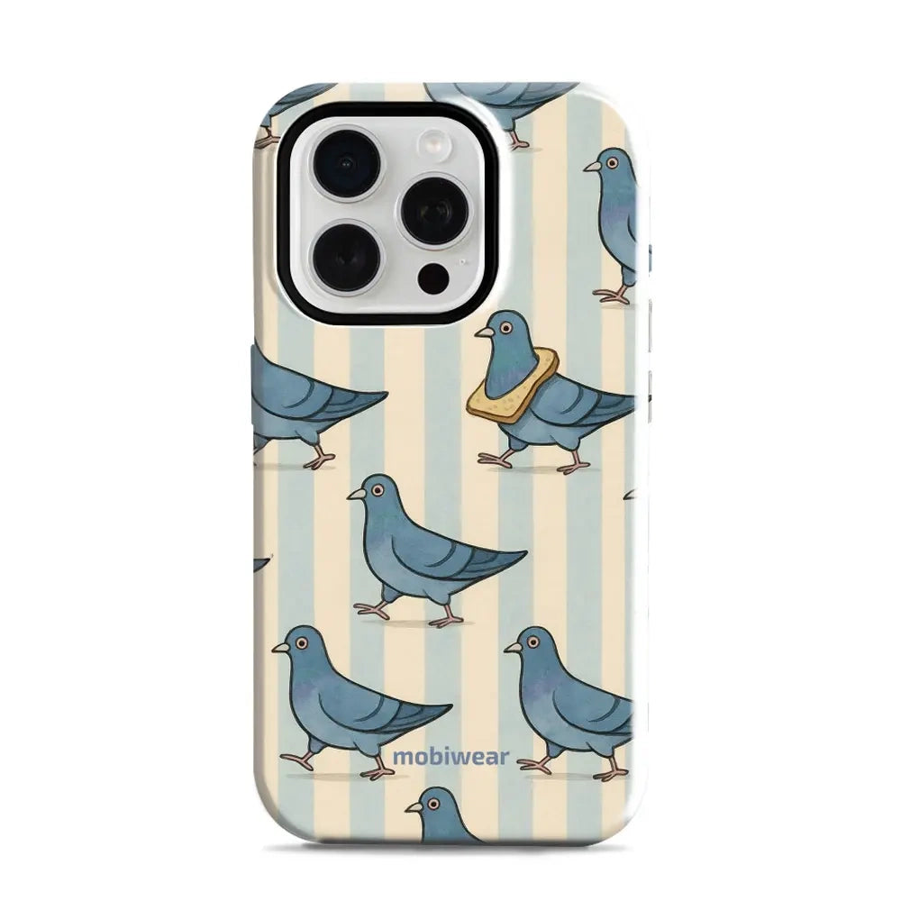 Handyhülle für iPhone 15 Pro, Mobiwear Elite Pro, Blaue Tauben