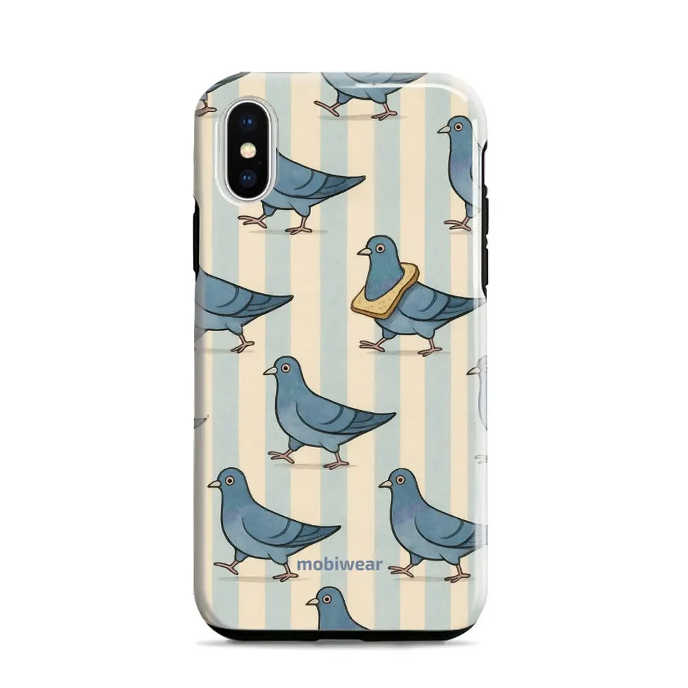 Handyhülle für iPhone X, Mobiwear Elite Pro, Blaue Tauben