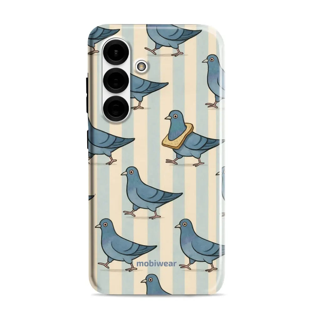 Handyhülle für Galaxy S25, Mobiwear Elite Pro, Blaue Tauben