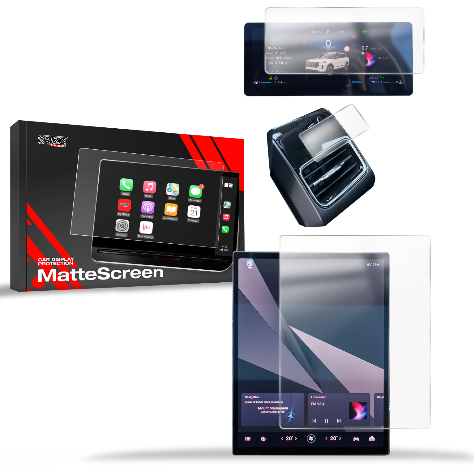 Matte Autodisplayfolie 3in1 für Jaecoo J7 13,2" (2024-2026), Grizz Protector