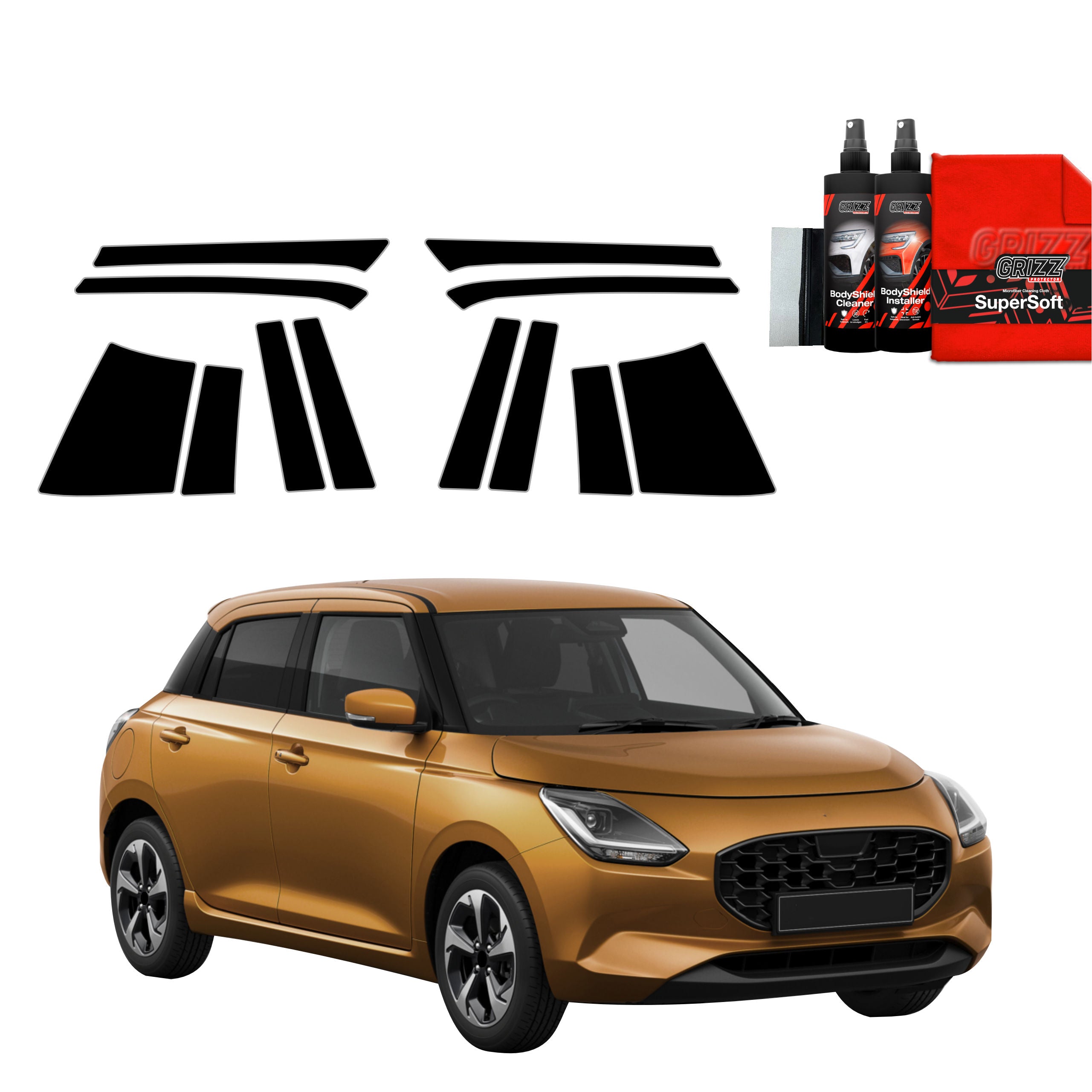 12in1 Schwarze Grizz Protector schutzfolie für A-B-C-Säule - Suzuki Swift (2024-2026)