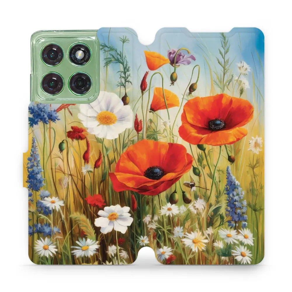 Handyhülle mit klappe für Motorola Edge 60, Mobiwear Book, Wiesenblumen