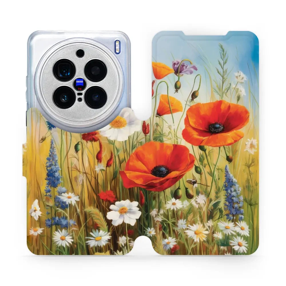 Handyhülle mit klappe für Vivo X200 Pro, Mobiwear Book, Wiesenblumen