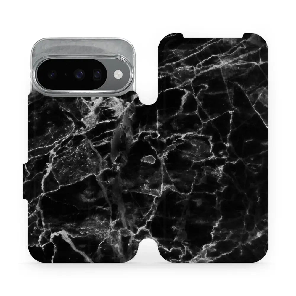 Handyhülle mit klappe für Pixel 10, Mobiwear Book, Schwarzer Marmor