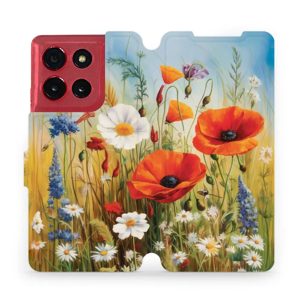 Handyhülle mit klappe für Motorola Moto G86 Power 5G, Mobiwear Book, Wiesenblumen
