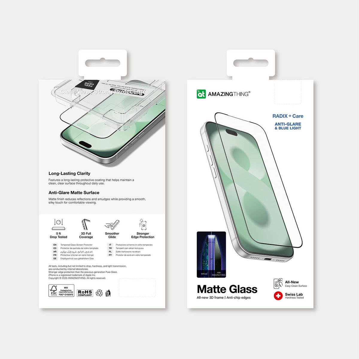Mattes Panzerglas für iPhone 18 Pro AmazingThing Radix +Care Matte Glass (4/7)