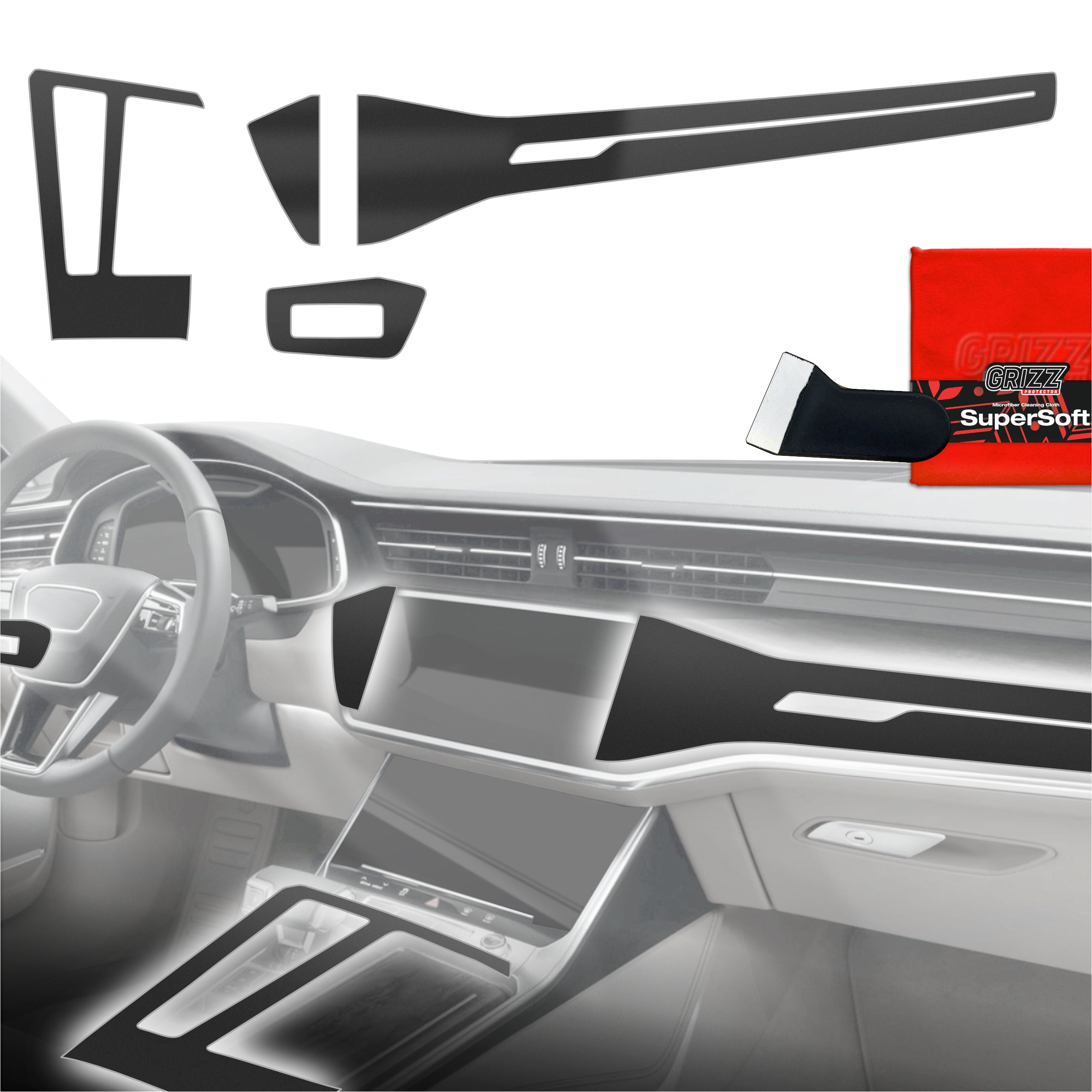 4in1 Schutzfolien Grizz Protector für Mittelkonsole & Armaturenbrett - Audi RS7 C8 (2018-2025) Schwarz Matt Antifingerprint
