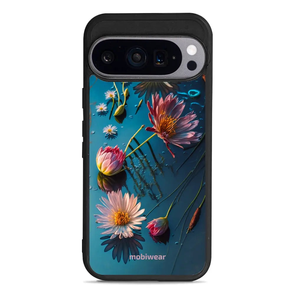 Handyhülle für Google Pixel 9, Mobiwear Glossy Case, Blau-Blumig