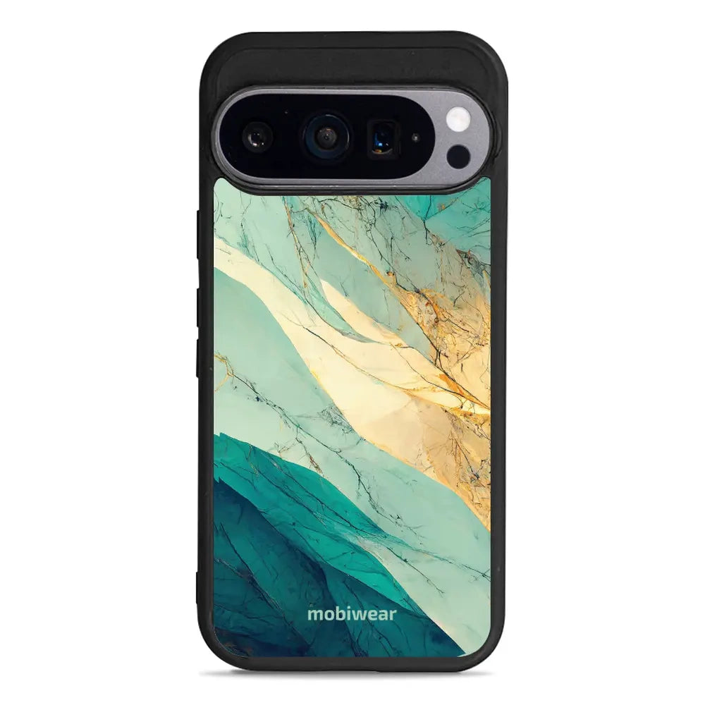 Handyhülle für Google Pixel 9 Pro, Mobiwear Glossy Case, Türkis-Marmor