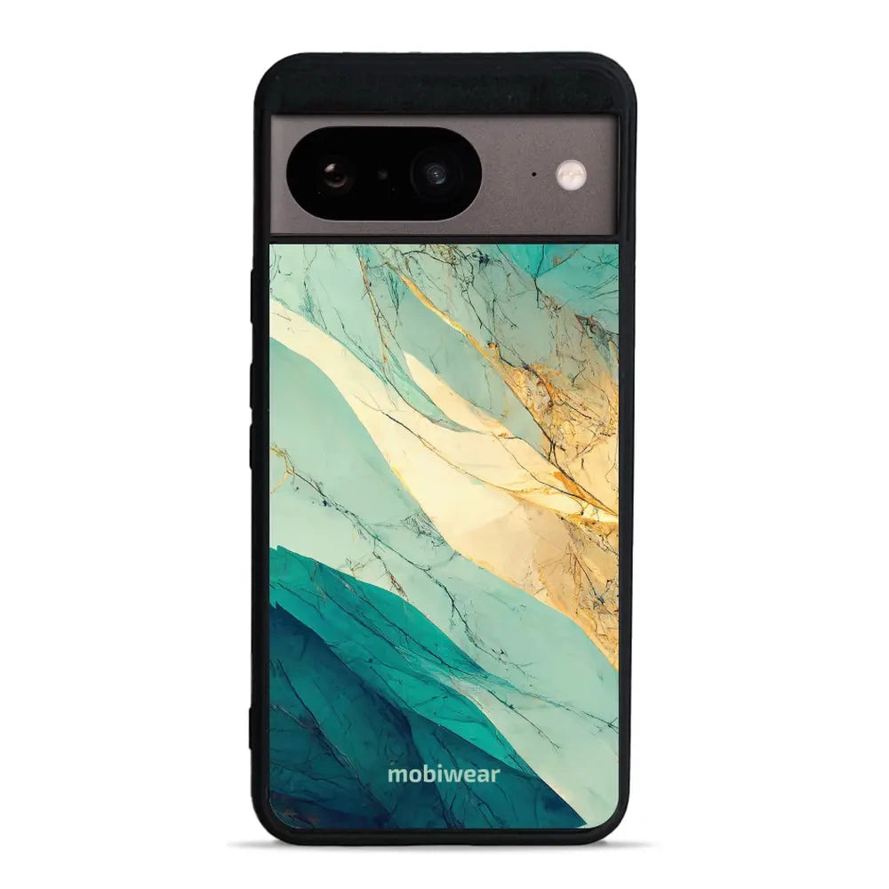Handyhülle für Google Pixel 8, Mobiwear Glossy Case, Türkis-Marmor