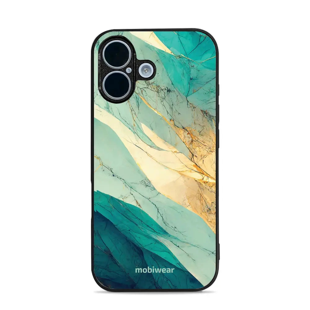 Handyhülle für iPhone 17, Mobiwear Glossy Case, Türkis-Marmor
