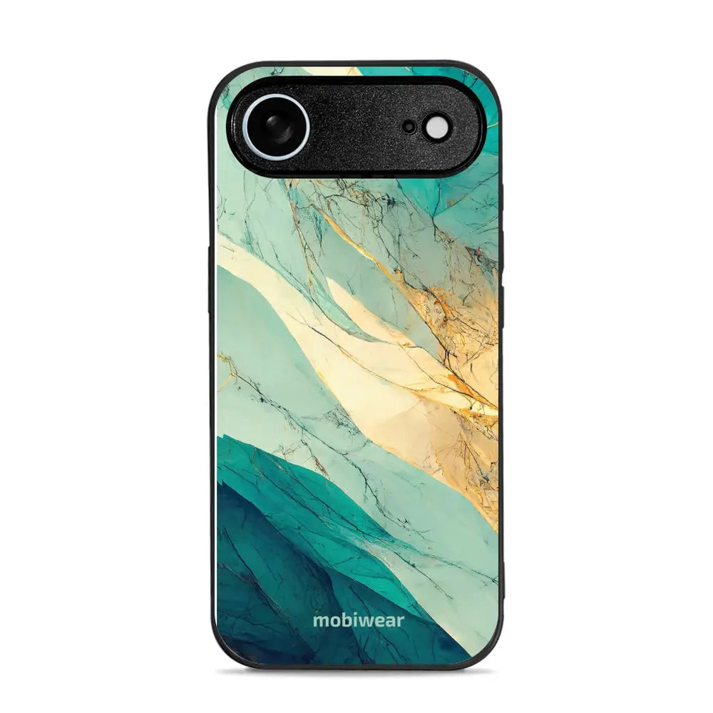 Handyhülle für iPhone Air, Mobiwear Glossy Case, Türkis-Marmor