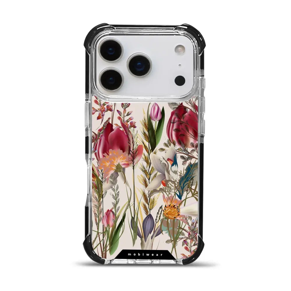 Handyhülle für iPhone 17 Pro mit MagSafe, Mobiwear Elite Bumper, Blumenstrauß