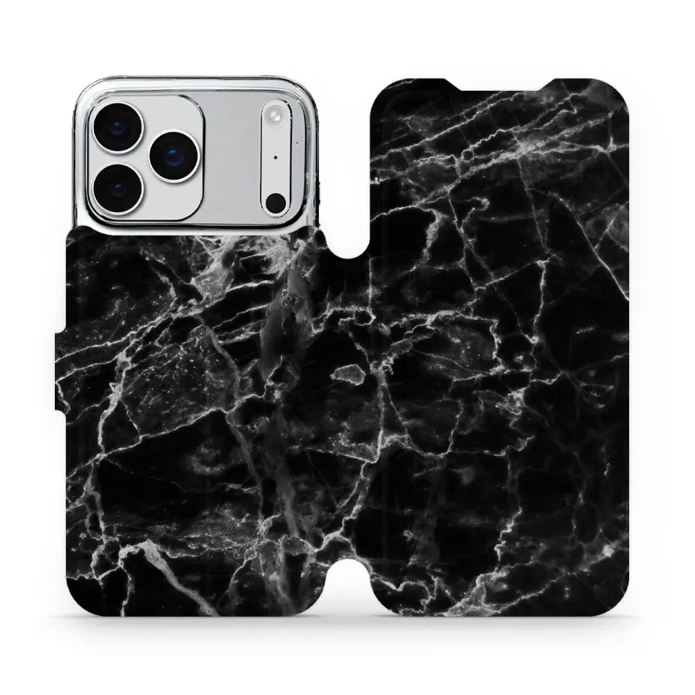 Handyhülle mit klappe für iPhone 17 Pro Max, Mobiwear Book, Schwarzer Marmor
