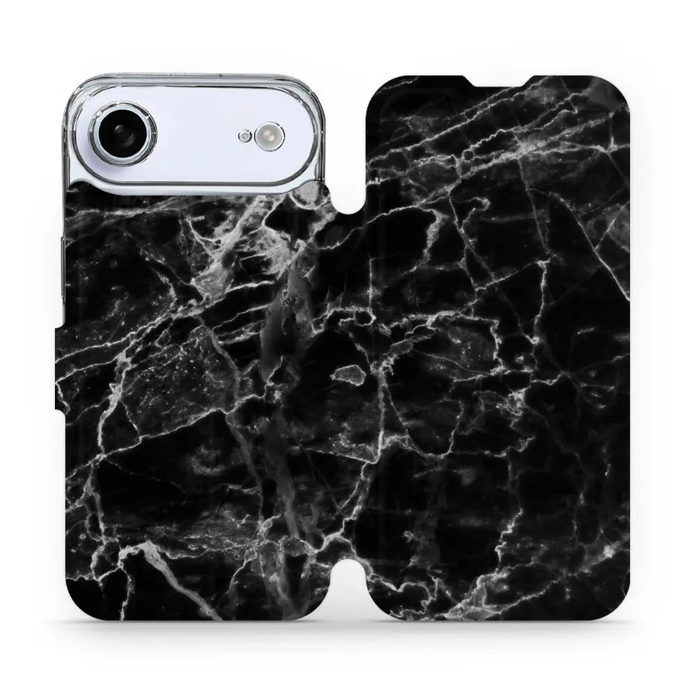 Handyhülle mit klappe für iPhone Air, Mobiwear Book, Schwarzer Marmor