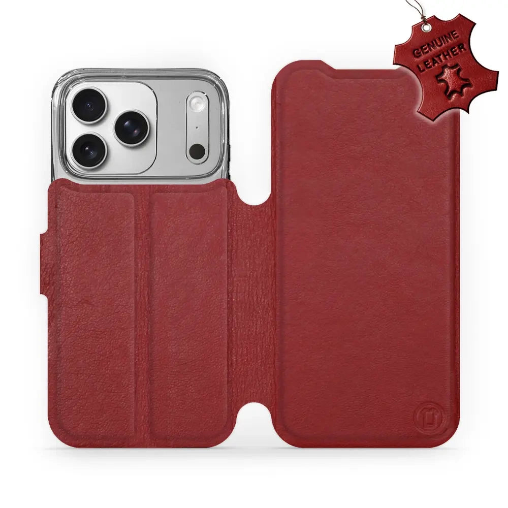 Echtleder Handyhülle für iPhone 17 Pro, Mobiwear Leather, Dunkelrot