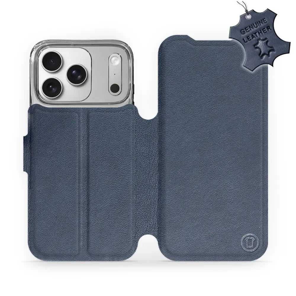 Echtleder Handyhülle für iPhone 17 Pro, Mobiwear Leather, Dunkelblau