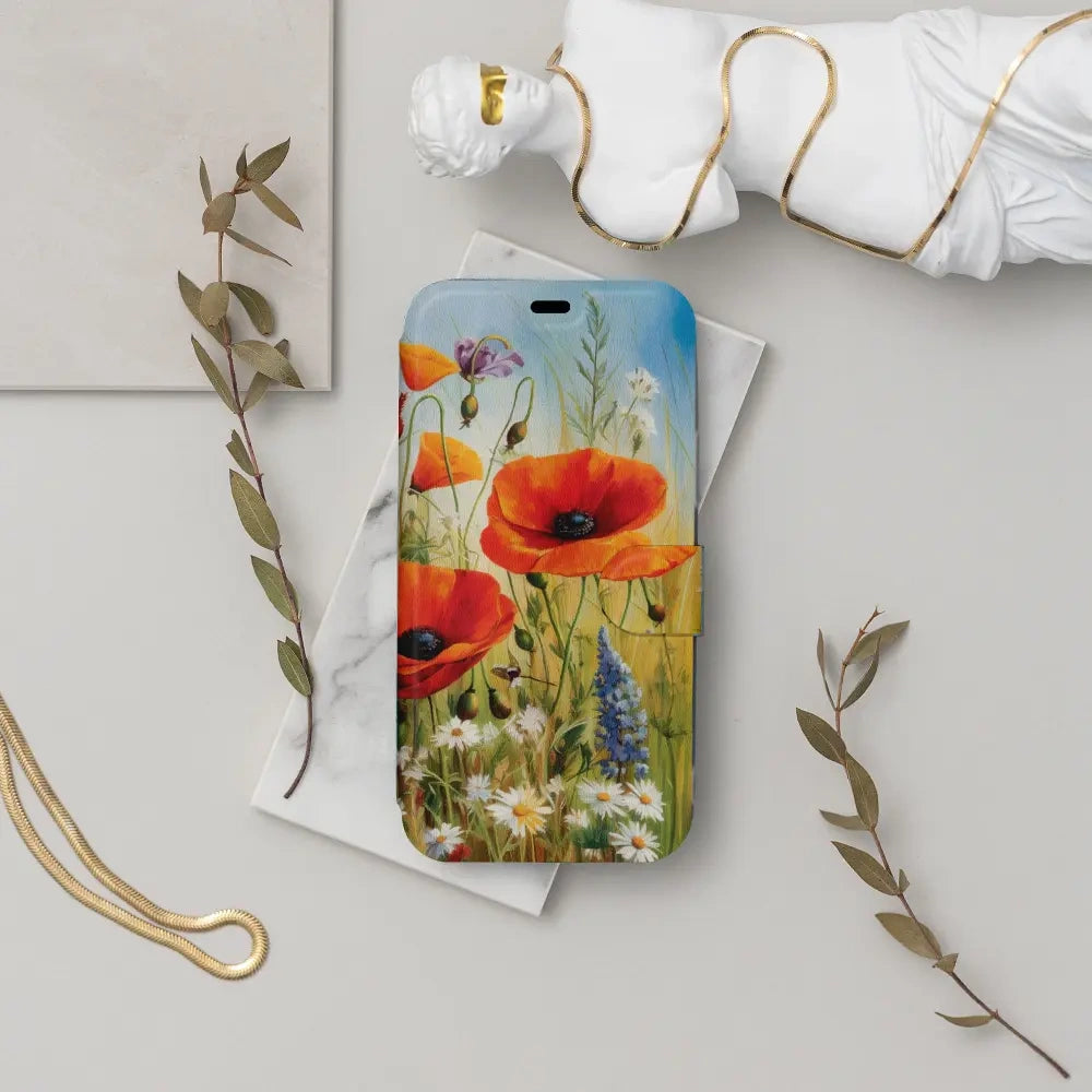Handyhülle mit klappe für iPhone 17, Mobiwear Book, Wiesenblumen