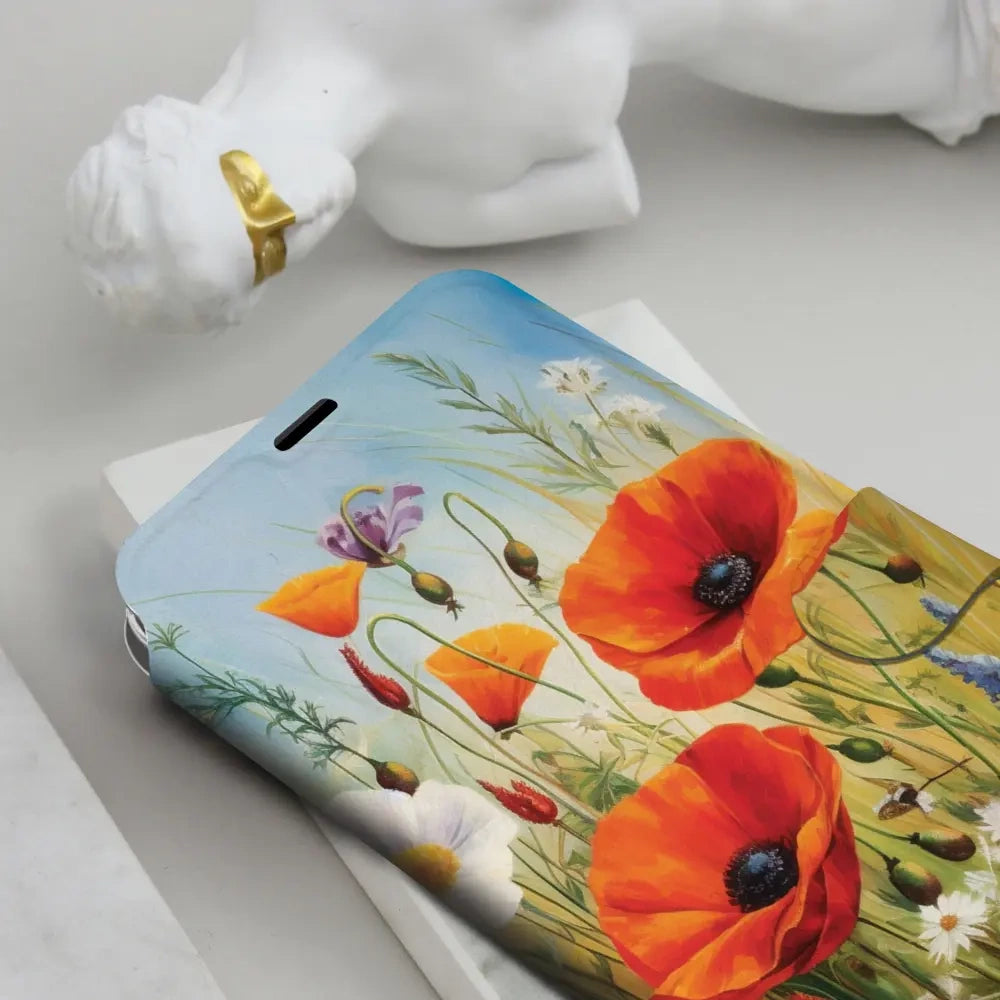 Handyhülle mit klappe für iPhone 17, Mobiwear Book, Wiesenblumen