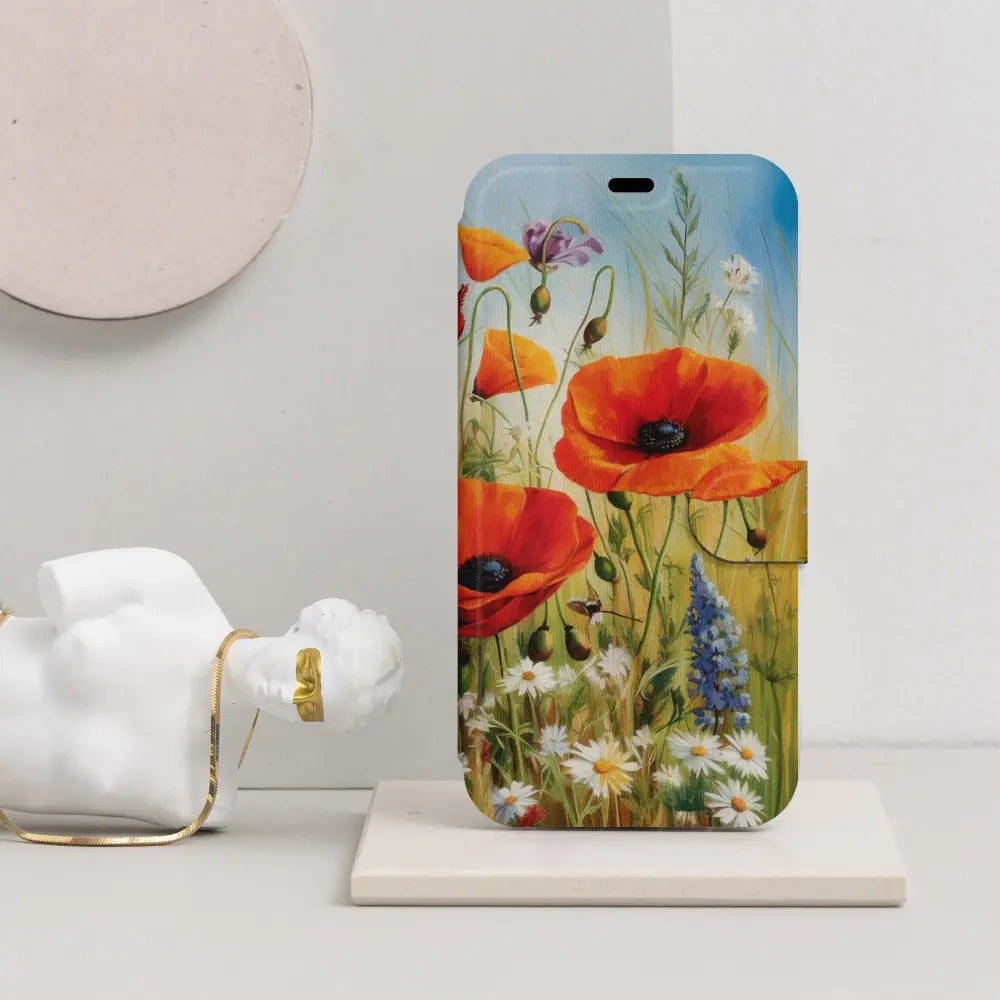 Handyhülle mit klappe für iPhone 17, Mobiwear Book, Wiesenblumen
