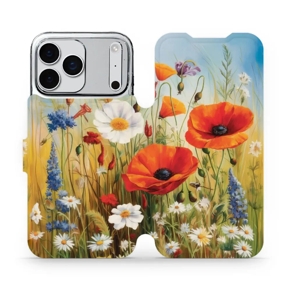 Handyhülle mit klappe für iPhone 17 Pro Max, Mobiwear Book, Wiesenblumen