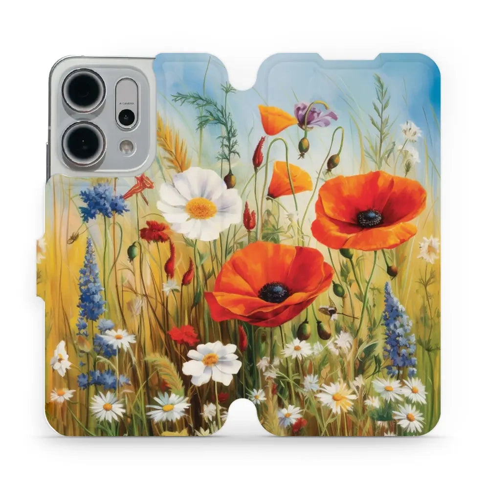 Handyhülle mit klappe für Oppo Reno 14, Mobiwear Book, Wiesenblumen