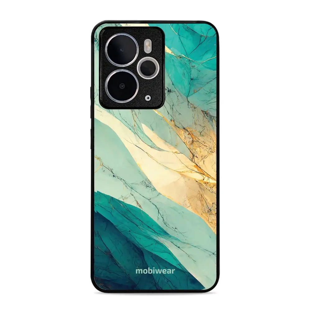 Handyhülle für Realme 14 5G, Mobiwear Glossy Case, Türkis-Marmor