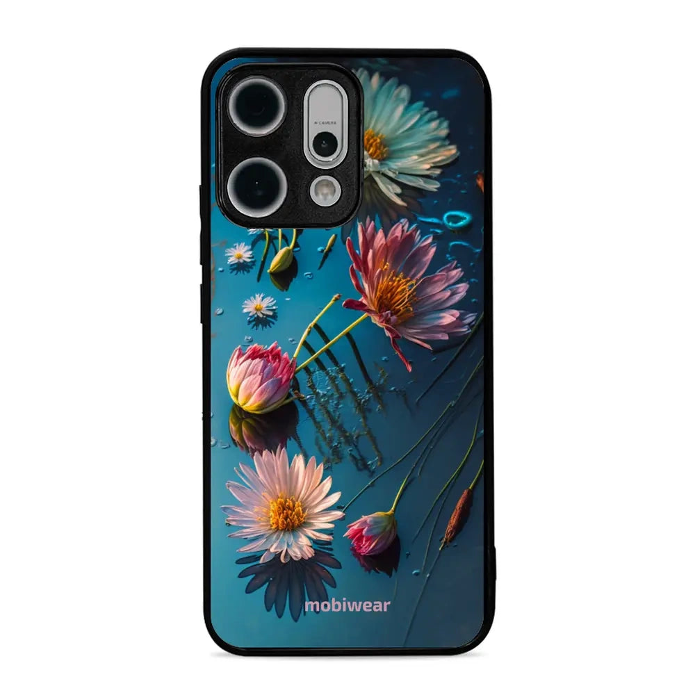 Handyhülle für Oppo Reno 14, Mobiwear Glossy Case, Blau-Blumig