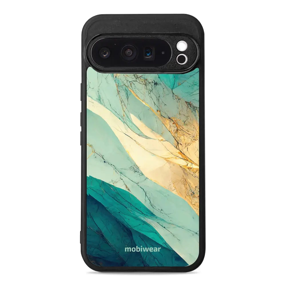 Handyhülle für Google Pixel 9 Pro XL, Mobiwear Glossy Case, Türkis-Marmor