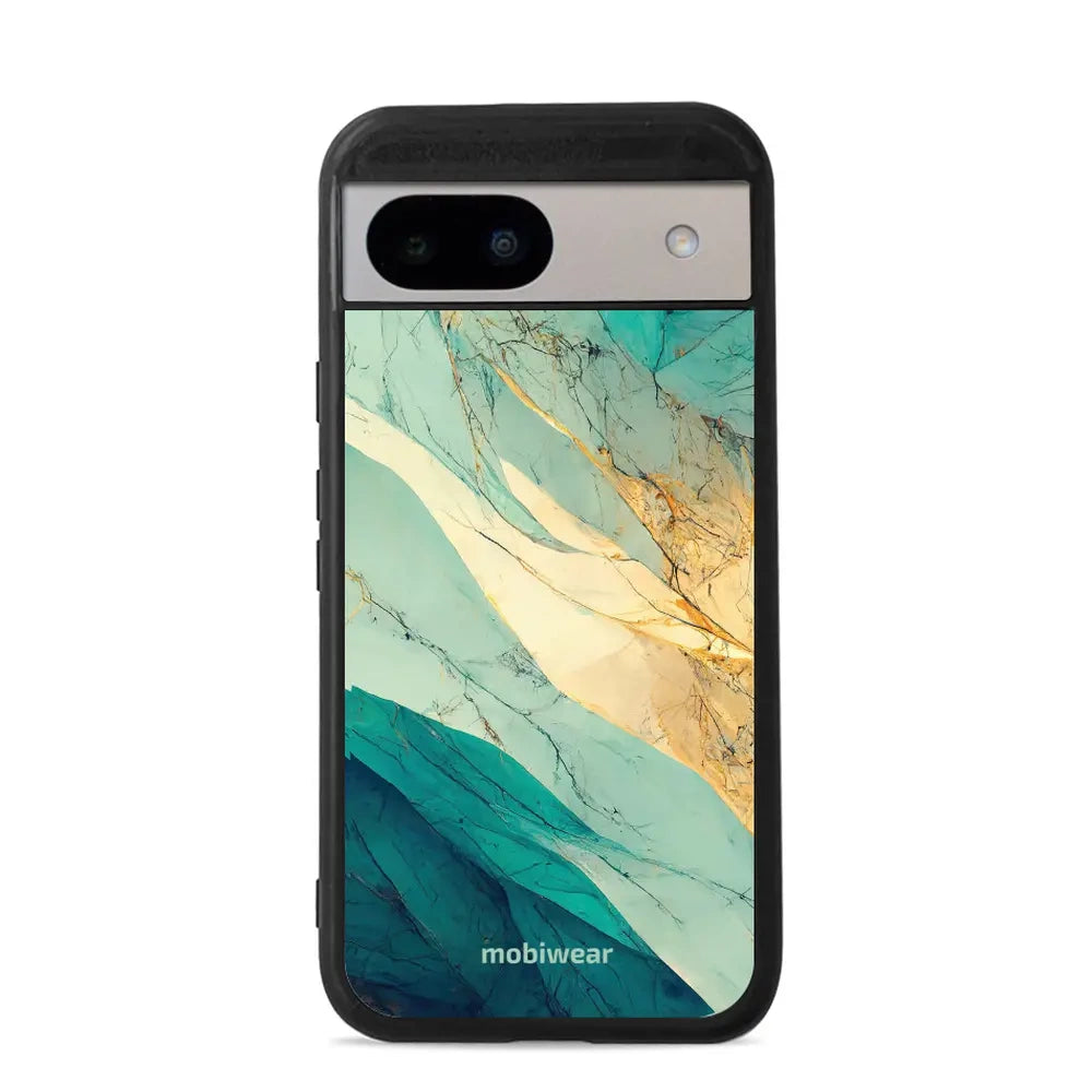 Handyhülle für Google Pixel 8a, Mobiwear Glossy Case, Türkis-Marmor