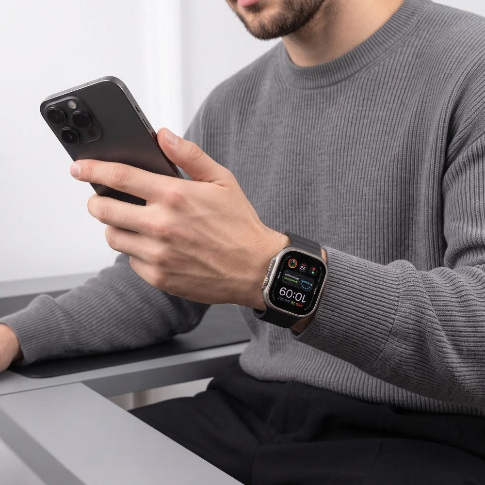 Armband für Apple Watch 49/46/45/44 mm, Tech-Protect Silicone Line, Schwarz (4/8)