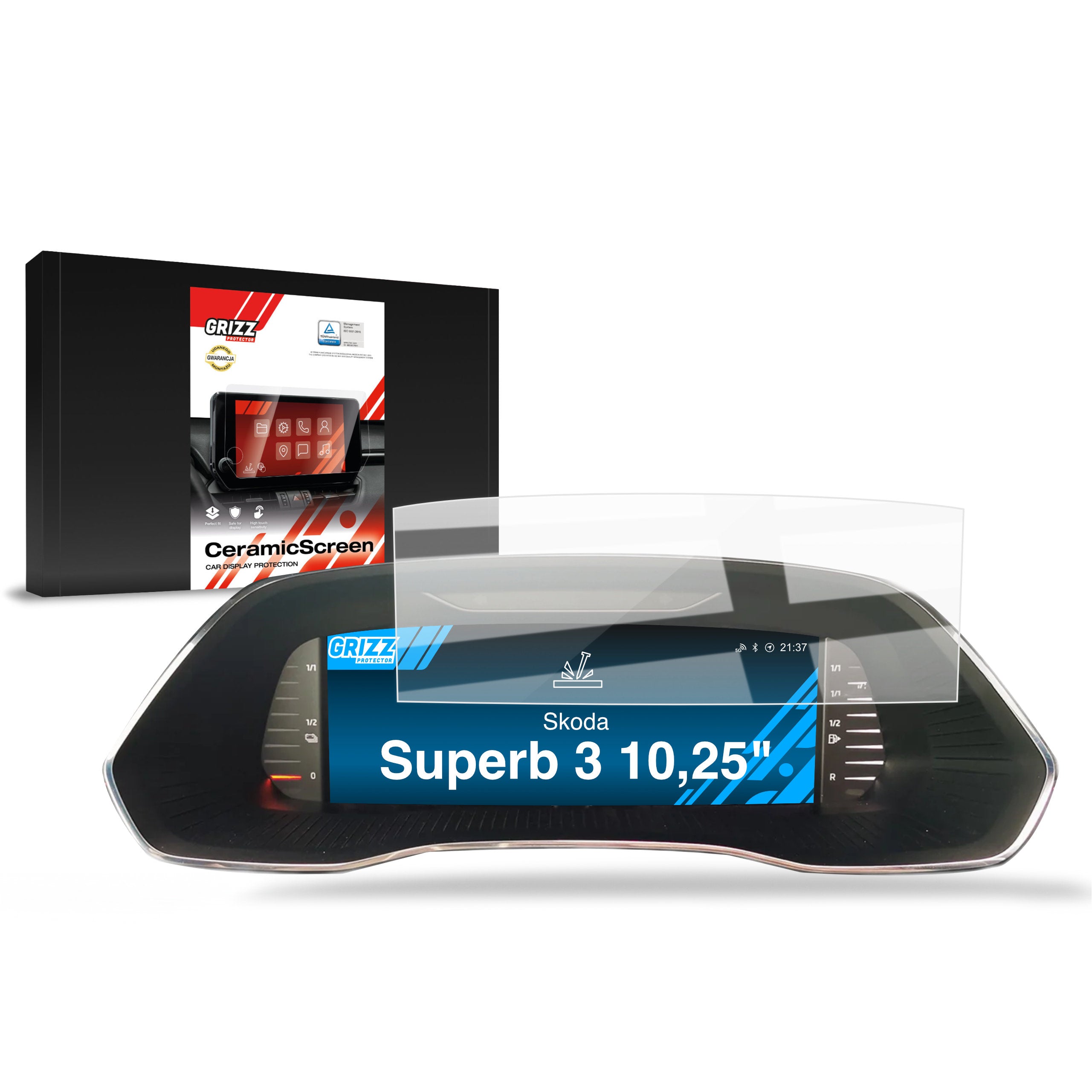 Keramische Autodisplayfolie für Skoda Superb 3 Virtual Cockpit 10,25" (2019-...), Grizz Protector