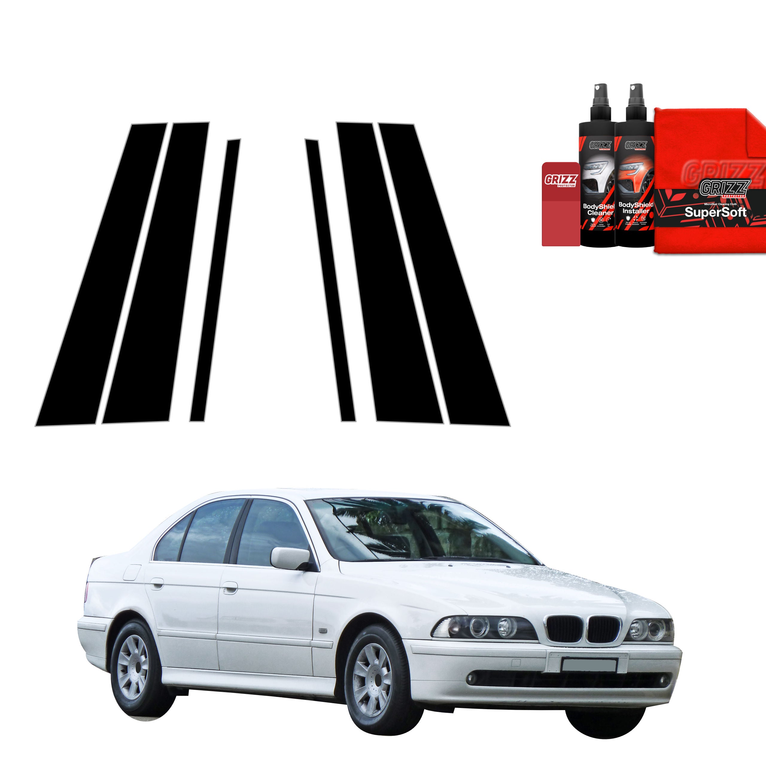 6in1 Schwarze Grizz Protector schutzfolie für B-C-Säule - BMW 5 E39 Sedan (1995-2003)