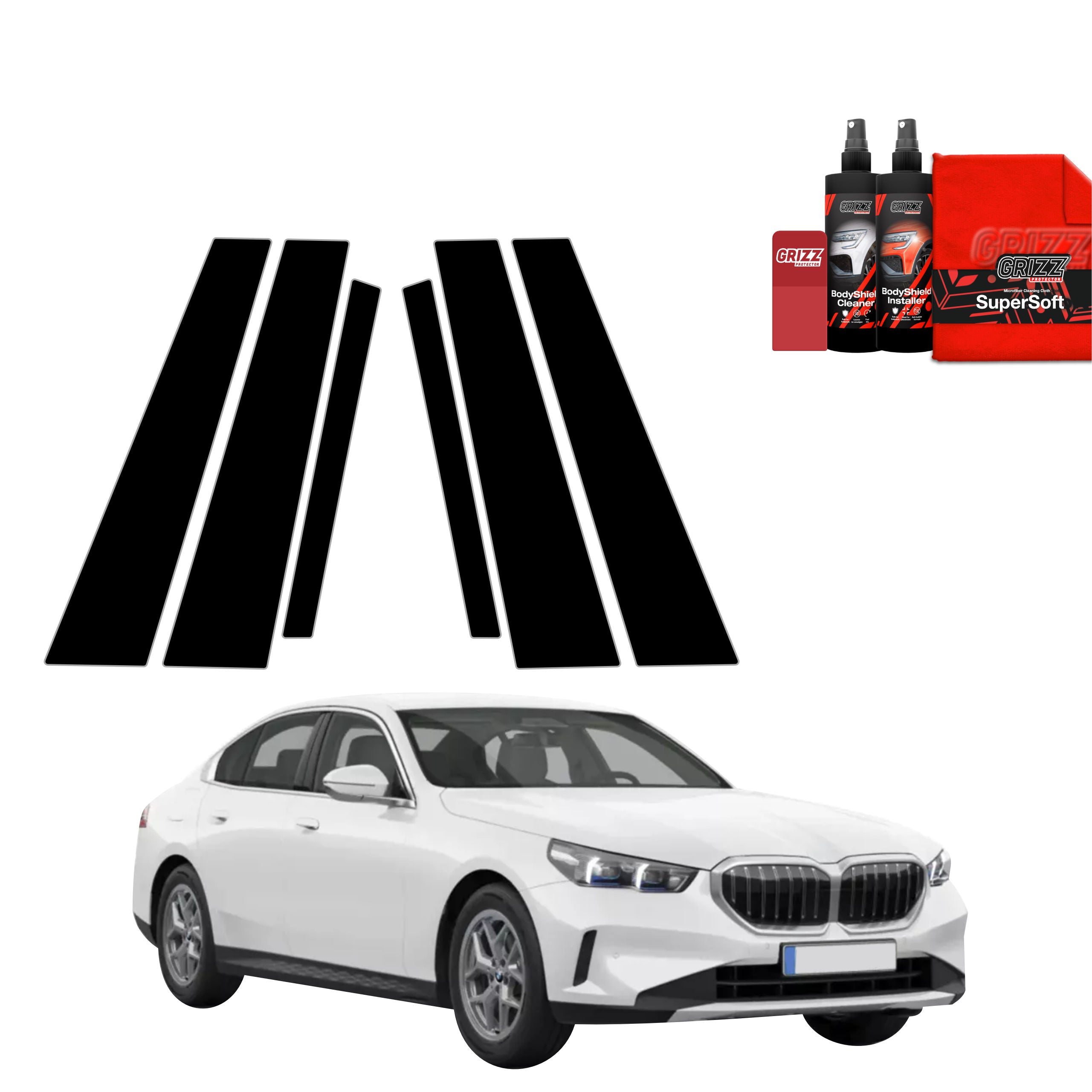 6in1 Schwarze Grizz Protector schutzfolie für B-C-Säule - BMW 5 Sedan G60 520i (2024-2026)